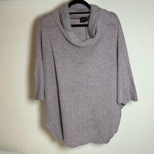 No 11 Los Angeles Women 1X Cowl Neck‎ Poncho Sweater Purple Waffle Knit Batwing